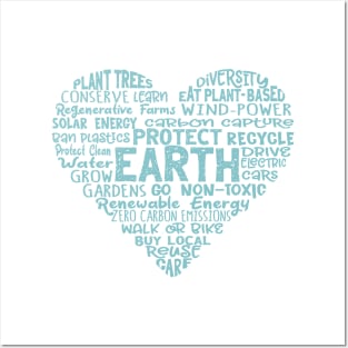 Heart Earth Word Cloud - Teal Posters and Art